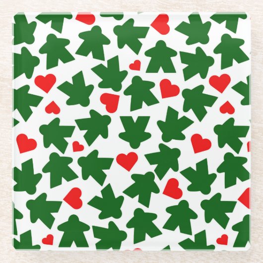 Green Meeple with Red Heart Glasuntersetzer (Vorderseite)