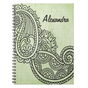 Green Mehndi Motif Notebook Notizblock