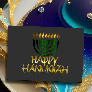 Green Menorah Flames Happy Hanukkah Card Feiertagskarte