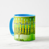Green Menorah Peace Liebe Hanukkah Modern Script Tasse (Vorderseite Links)