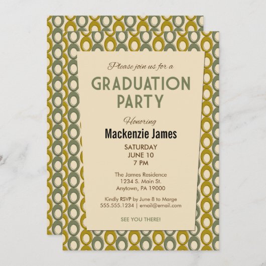 Green Mens Abschluss Einladung Retro Vintag (Vorne/Hinten)