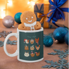 Green Meowy & Bright Holiday Cats Kaffeetasse