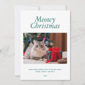 Green "Meowy Christmas" Personalisiertes Foto Feiertagskarte (Vorderseite)