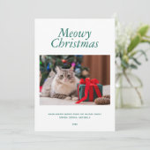 Green "Meowy Christmas" Personalisiertes Foto Feiertagskarte (Stehend Vorderseite)