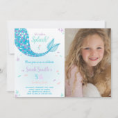 Green Mermaid Birthday Einladung (Vorderseite)