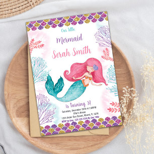 Green Mermaid Birthday Einladung