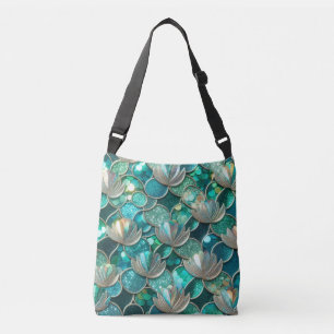 Green Mermaid Schwanz Scales drucken mit Muscheln Tragetaschen Mit Langen Trägern