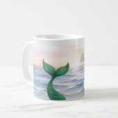 Green Mermaid Tail Ocean Sunset Kaffeetasse (Vorderseite Links)