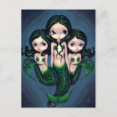 "Green Mermaid Triplets" Postkarte (Vorderseite)