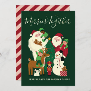Green Merrier Together Santa and Friends Card Einladung