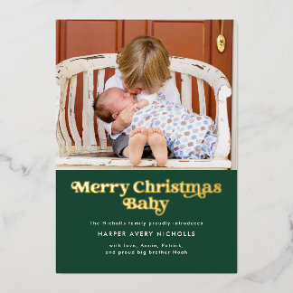 Green Merry Christmas Baby Foil Geburtserklärung Folien Feiertagskarte
