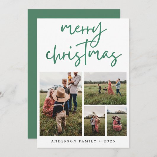 Green Merry Christmas Calligraphy Foto Feiertagskarte (Vorne/Hinten)