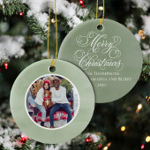 Green Merry Christmas Family Foto Custom Keramik Ornament