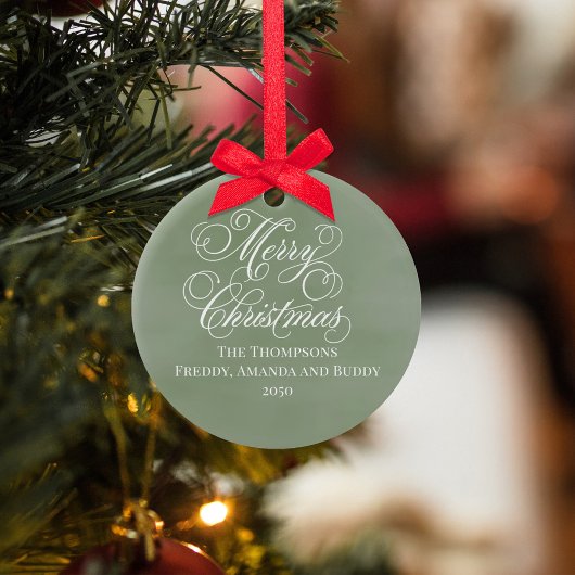 Green Merry Christmas Family Foto Custom Keramik Ornament