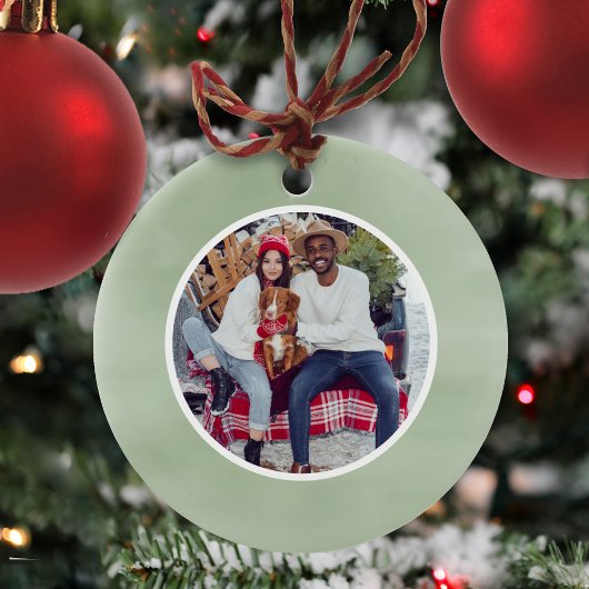 Green Merry Christmas Family Foto Custom Keramik Ornament