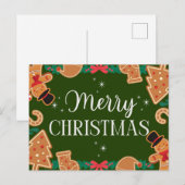 Green Merry Christmas Gingerbread Feiertagspostkarte (Vorne/Hinten)