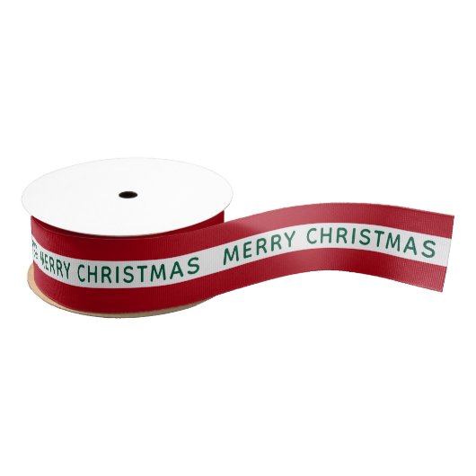 Green Merry Christmas Red White Striped Holiday Ripsband (Spule)