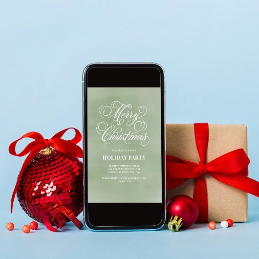 Green Merry Christmas Script Party Einladung