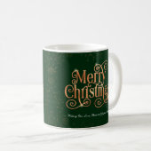 Green Merry Christmas Sparkle Gold Script Custom Kaffeetasse (VorderseiteRechts)