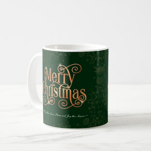Green Merry Christmas Sparkle Gold Script Custom Kaffeetasse (Vorderseite Links)