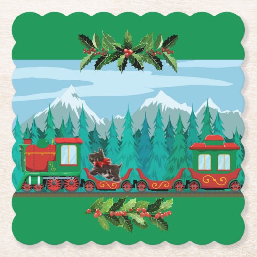 Green Merry Christmas Train Untersetzer (Vorderseite)