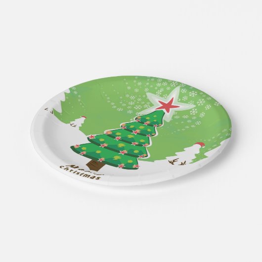 Green Merry Christmas Tree Pappteller (Schrägansicht)