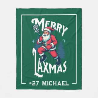 Green Merry Laxmas Personalized Lacrosse Christmas Fleecedecke
