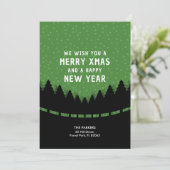 Green Merry Xmas mit Retro-Stil Wald und Schnee. Karte (Stehend Vorderseite)