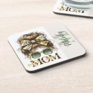 Green Messy Bun Mama Ehefrau Boss Getränkeuntersetzer