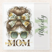 Green Messy Bun Mama Ehefrau Boss Glasuntersetzer (Vorderseite)