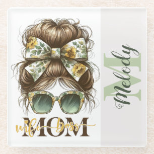 Green Messy Bun Mama Ehefrau Boss Glasuntersetzer