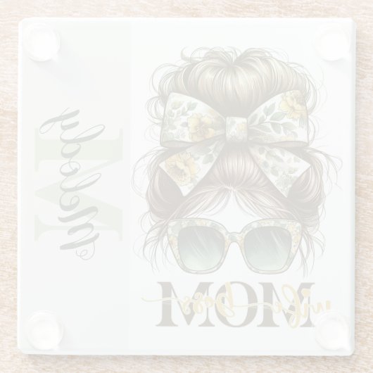 Green Messy Bun Mama Ehefrau Boss Glasuntersetzer (Rückseite)