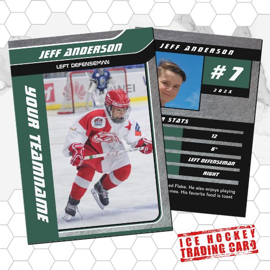 Green Metal Ice Hockey Trading Card Telefonnummerkarte