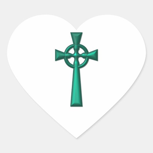 Green Metallic Celtic Cross Herz-Aufkleber (Vorderseite)
