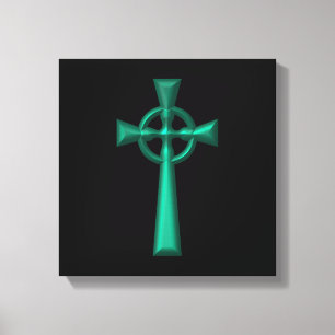 Green Metallic Celtic Cross Leinwanddruck