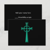 Green Metallic Celtic Cross RSVP Karte (Vorne/Hinten)