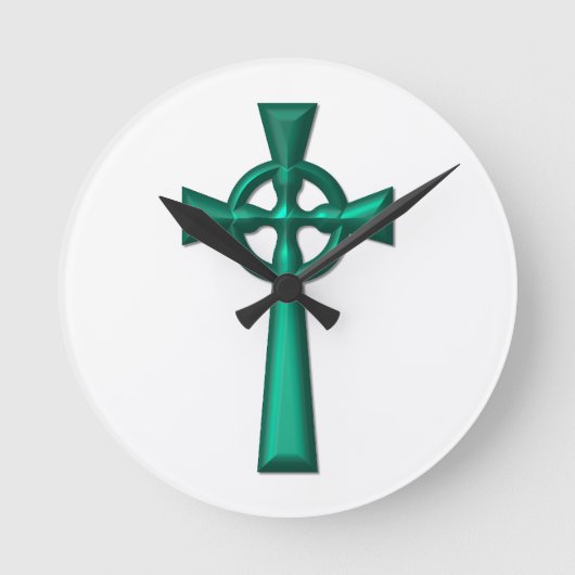 Green Metallic Celtic Cross Runde Wanduhr (Vorderseite)