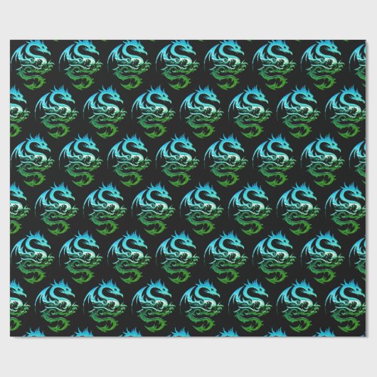 Green Metallic Dragon Geschenkpapier (Flach)