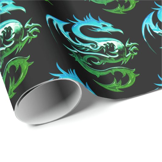 Green Metallic Dragon Geschenkpapier (Rolleneckpunkt)