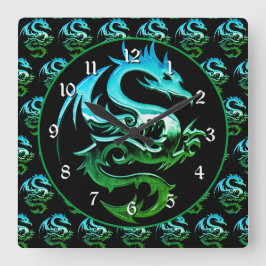 Green Metallic Dragon Quadratische Wanduhr