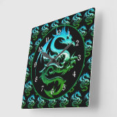 Green Metallic Dragon Quadratische Wanduhr (Winkel)