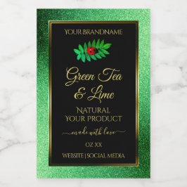 Green Metallic Glitzer Black Product Label Ladybug Lebensmitteletikett