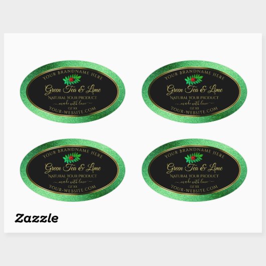 Green Metallic Glitzer Black Product Label Ladybug Ovaler Aufkleber (Blatt)