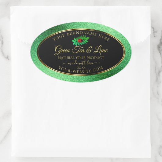 Green Metallic Glitzer Black Product Label Ladybug Ovaler Aufkleber (Tasche)