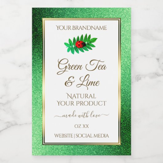 Green Metallic Glitzer White Product Label Ladybug Lebensmitteletikett (Einzelnes Label)