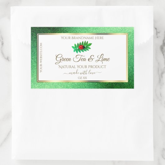 Green Metallic Glitzer White Product Label Ladybug Rechteckiger Aufkleber (Tasche)