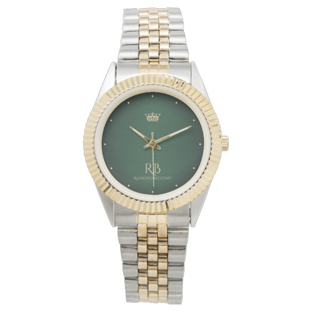 Green Metallic Watch in Gold Crown Armbanduhr (Vorderseite)