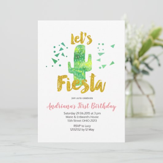Green Mexican Fiesta Cactus Einladung (Stehend Vorderseite)