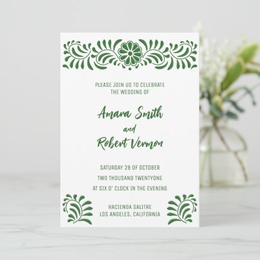 Green Mexican Talavera Hochzeit Einladung (Stehend Vorderseite)