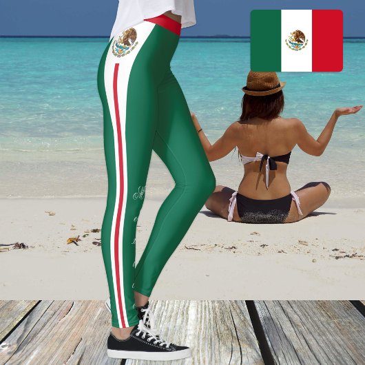 Green Mexico Leggings, mexikanische Flagge Leggings